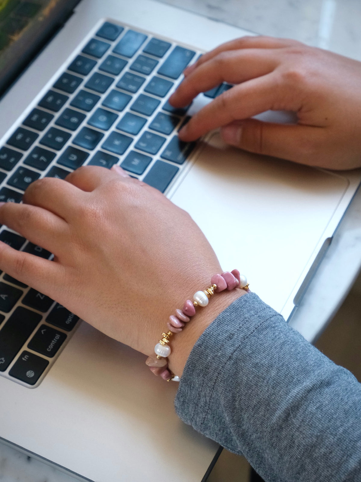 Floraison Bracelet - Rhodochrosite & Freshwater Pearl