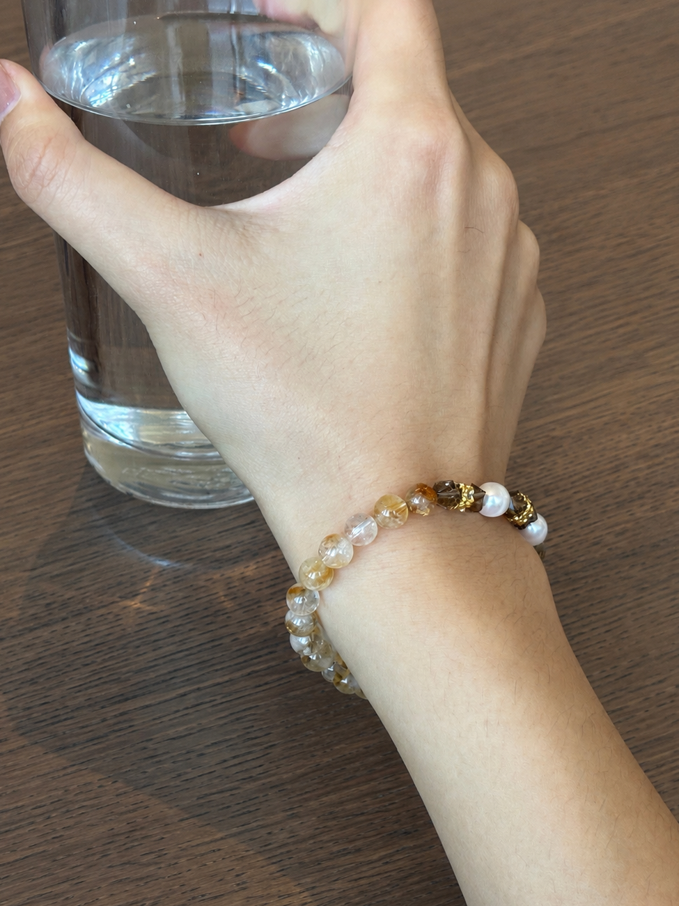Apricus Bracelet - Yellow Phantom Quartz & Freshwater Pearl