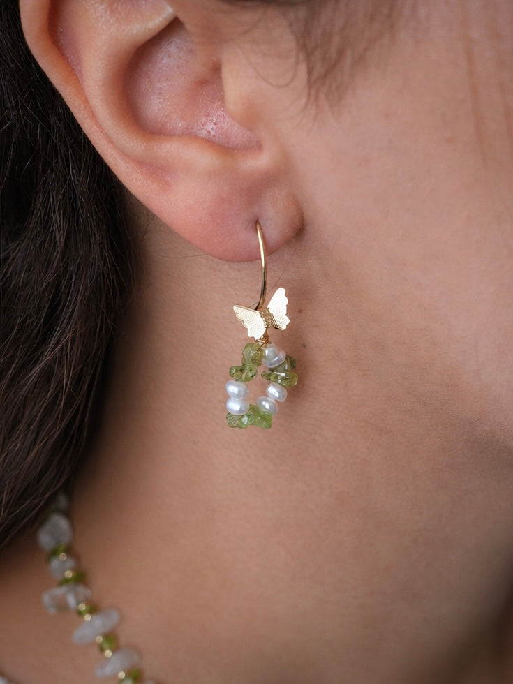 Papilio Earrings - Peridot & Freshwater Pearls