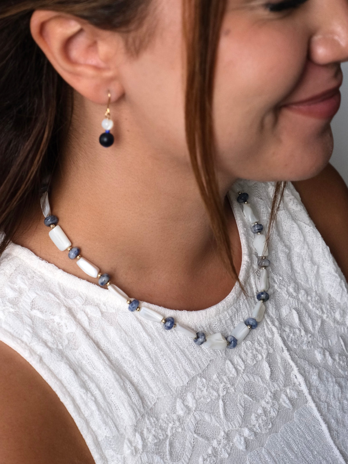 Skärgård Necklace - Blue Lace Agate & Mother of Pearl