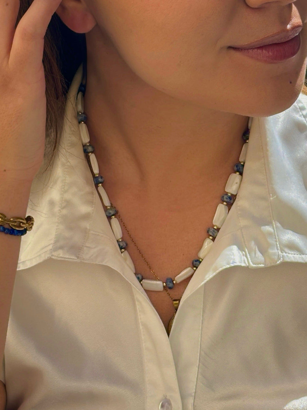 Skärgård Necklace - Blue Lace Agate & Mother of Pearl
