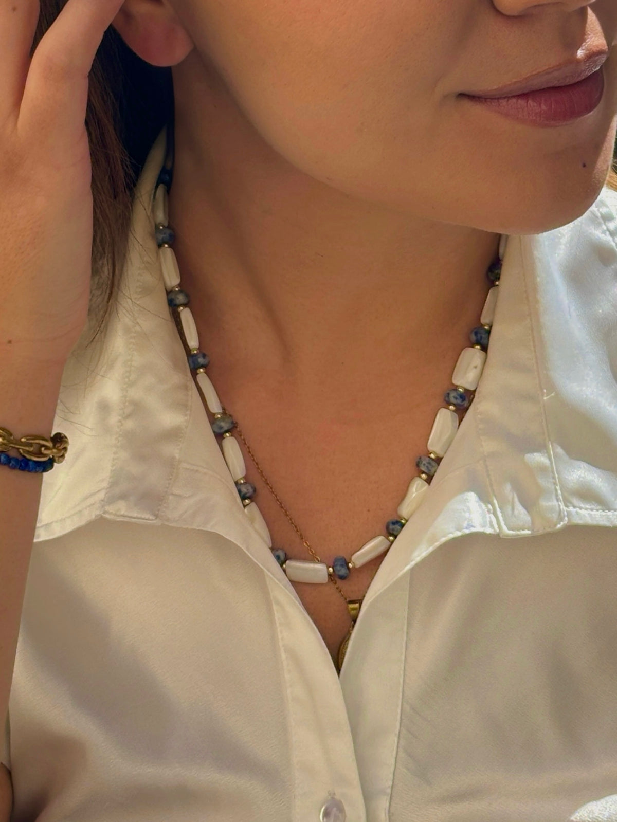 Skärgård Necklace - Blue Lace Agate & Mother of Pearl