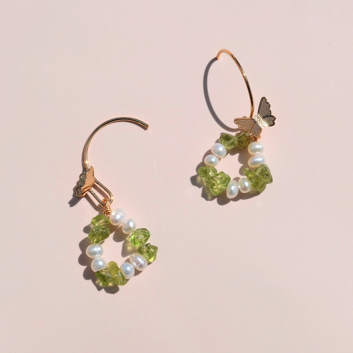 Papilio Earrings - Peridot & Freshwater Pearls
