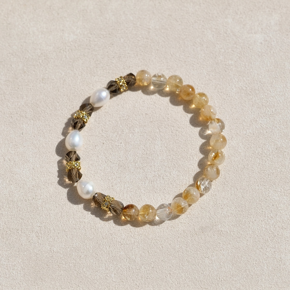 Apricus Bracelet - Yellow Phantom Quartz & Freshwater Pearl