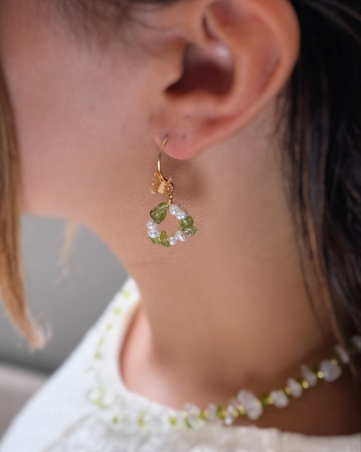 Papilio Earrings - Peridot & Freshwater Pearls